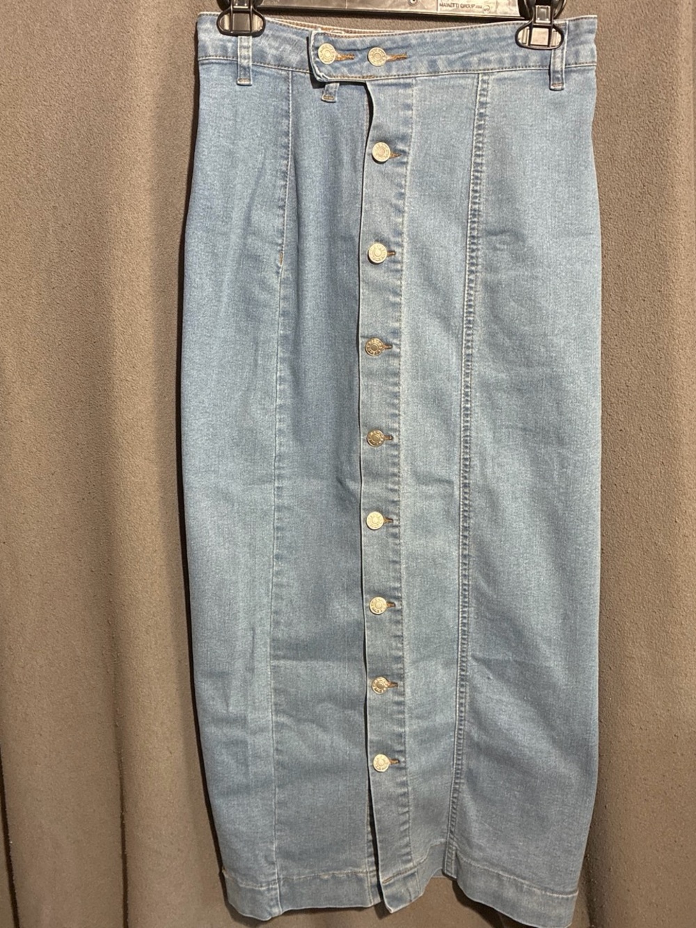 Light Blue Button-Front Denim Midi Skirt